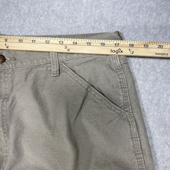 Rustler Jeans Mens 34x31 Beige Workwear Carpenter Hammer Loop Distressed Denim - Picture 3 of 12